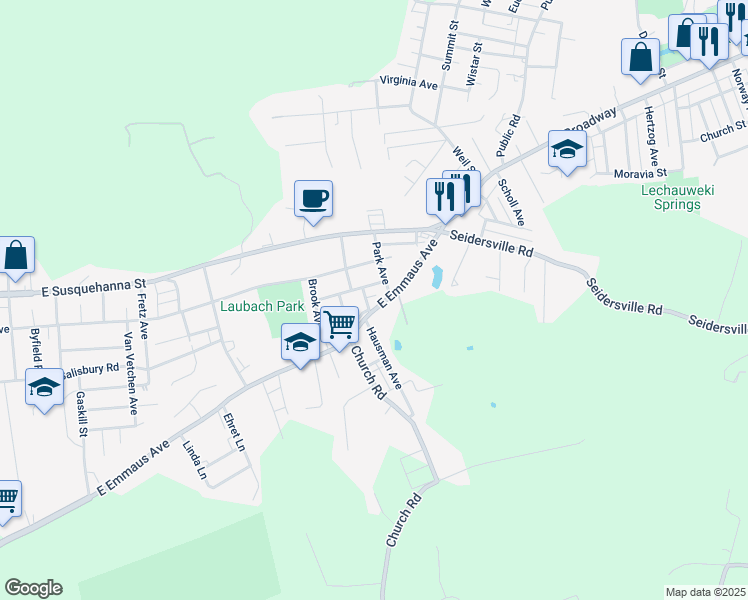 map of restaurants, bars, coffee shops, grocery stores, and more near 1763 New York Avenue in Allentown