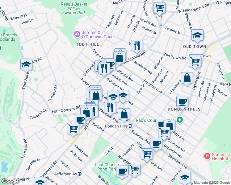 map of restaurants, bars, coffee shops, grocery stores, and more near 47 Alter Avenue in Staten Island