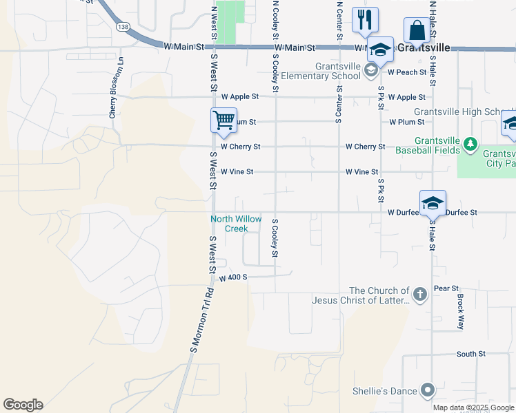 map of restaurants, bars, coffee shops, grocery stores, and more near 346 West Durfee Street in Grantsville