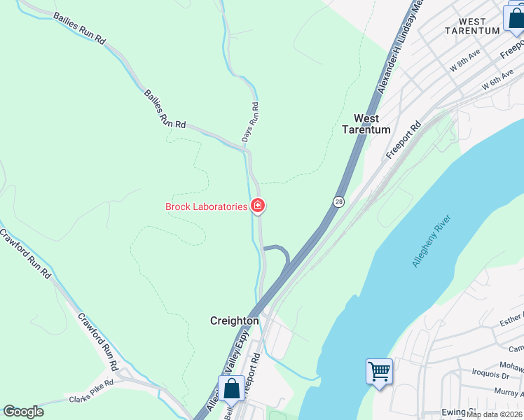 map of restaurants, bars, coffee shops, grocery stores, and more near 286 Bailies Run Road in Creighton