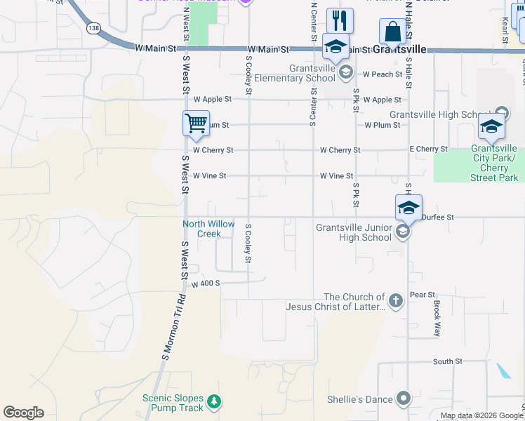 map of restaurants, bars, coffee shops, grocery stores, and more near 267 South Cooley Street in Grantsville