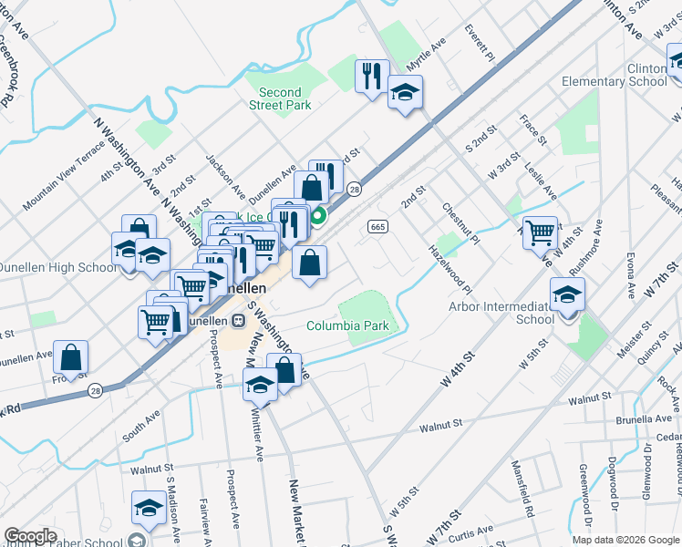 map of restaurants, bars, coffee shops, grocery stores, and more near 216 Columbia Street in Dunellen