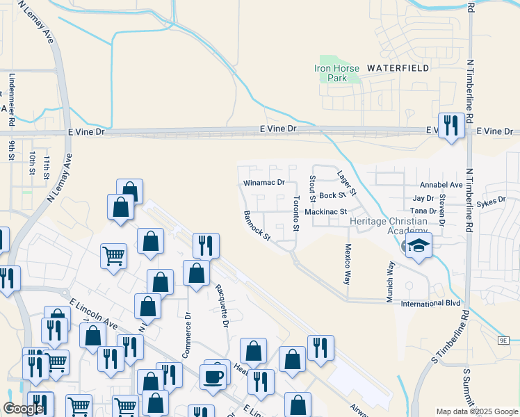 map of restaurants, bars, coffee shops, grocery stores, and more near 438 Houghton Court in Fort Collins