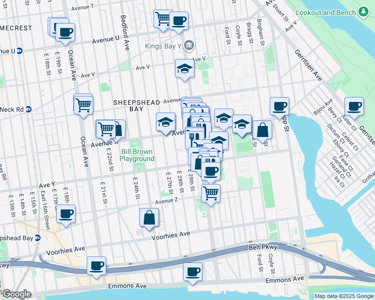 map of restaurants, bars, coffee shops, grocery stores, and more near 3716 Nostrand Avenue in Brooklyn