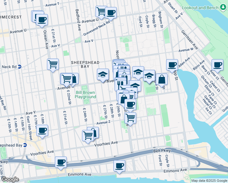 map of restaurants, bars, coffee shops, grocery stores, and more near 3716 Nostrand Avenue in Brooklyn