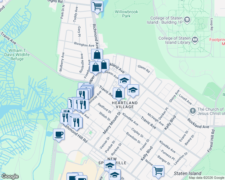 map of restaurants, bars, coffee shops, grocery stores, and more near 21 Gadsen Place in Staten Island