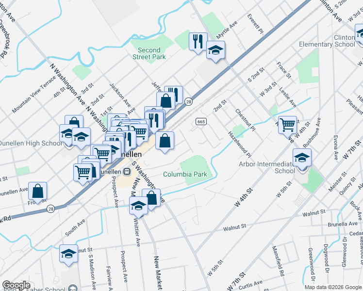 map of restaurants, bars, coffee shops, grocery stores, and more near 216 Columbia Street in Dunellen