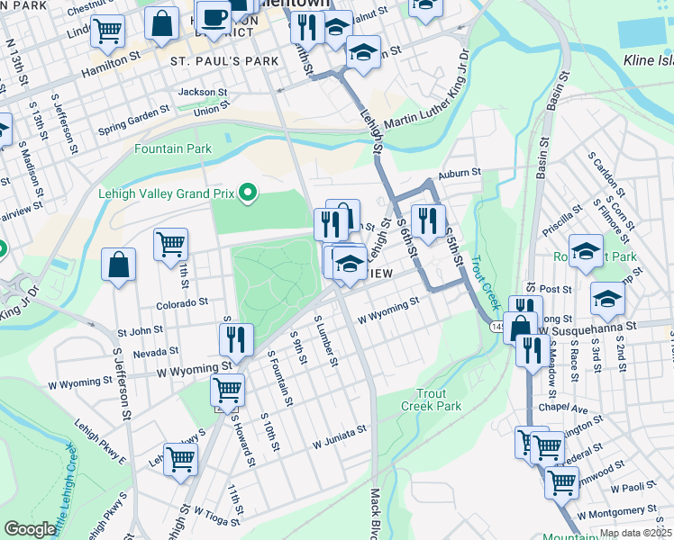 map of restaurants, bars, coffee shops, grocery stores, and more near 753 South 8th Street in Allentown