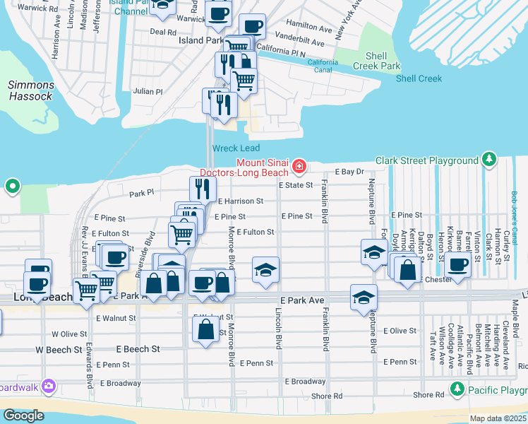 map of restaurants, bars, coffee shops, grocery stores, and more near 667 Lincoln Boulevard in Long Beach