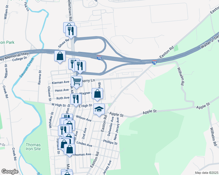 map of restaurants, bars, coffee shops, grocery stores, and more near 1649 Ilona Drive in Hellertown