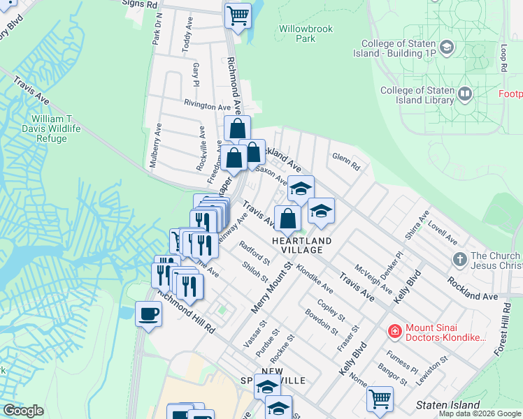 map of restaurants, bars, coffee shops, grocery stores, and more near 170 Steinway Avenue in Staten Island