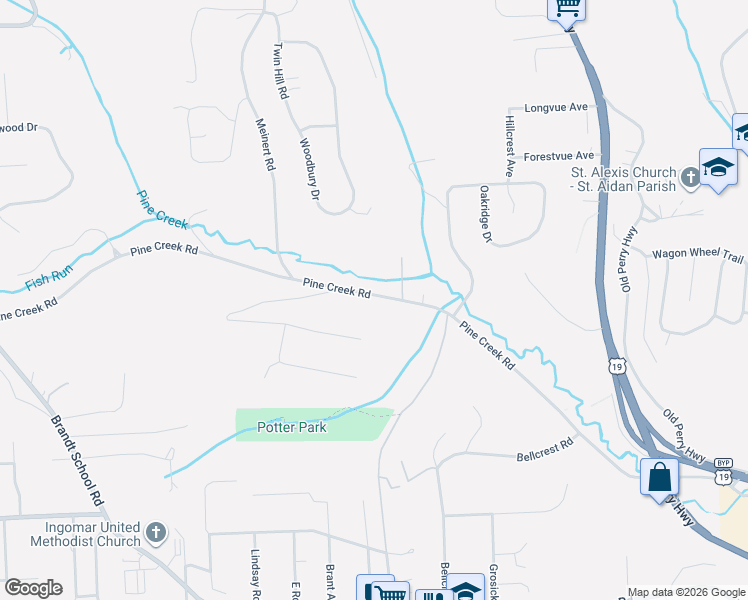 map of restaurants, bars, coffee shops, grocery stores, and more near 335 Pine Creek Road in Wexford
