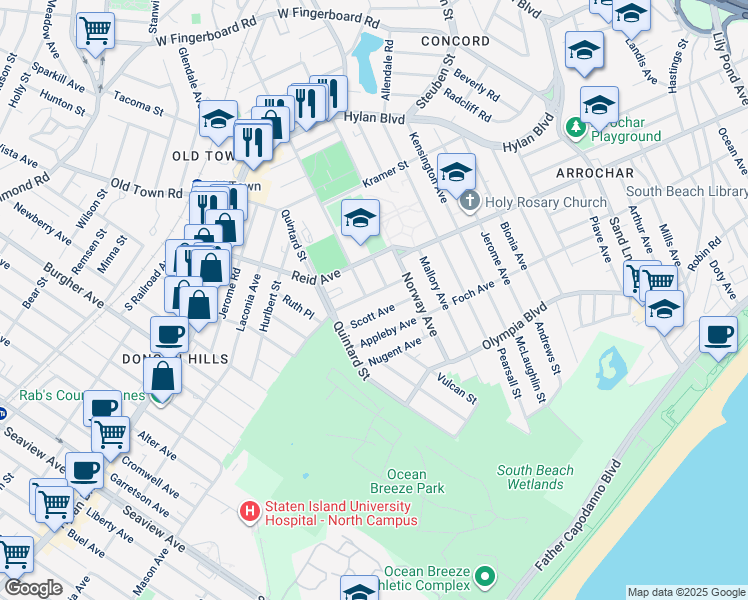 map of restaurants, bars, coffee shops, grocery stores, and more near 48 Cameron Avenue in Staten Island