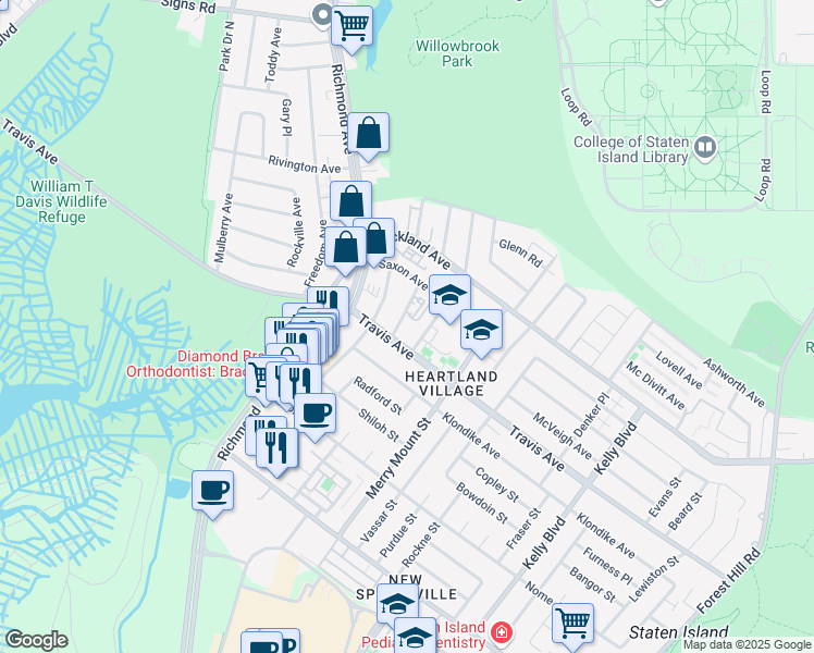 map of restaurants, bars, coffee shops, grocery stores, and more near 21 Gadsen Place in Staten Island