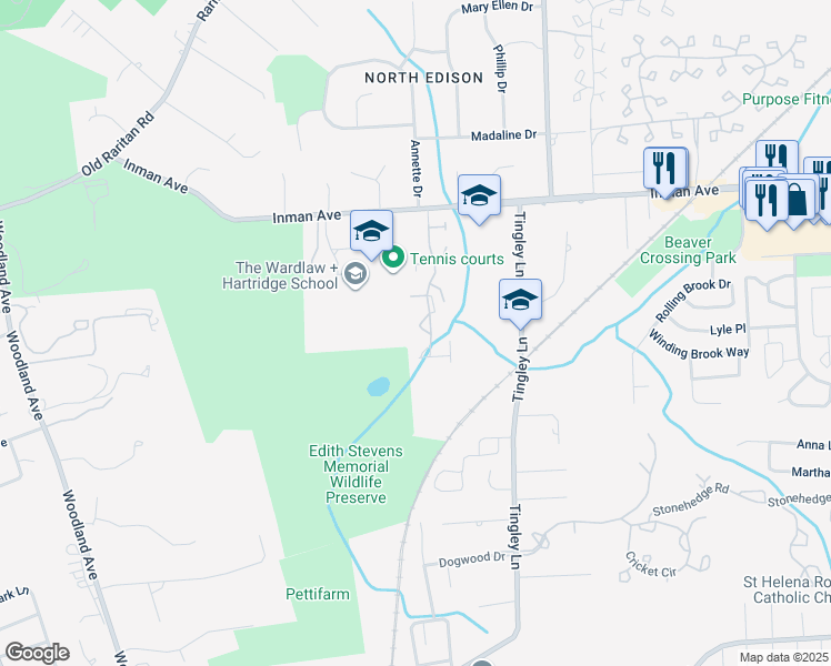 map of restaurants, bars, coffee shops, grocery stores, and more near 152 Maplewood Court in Edison