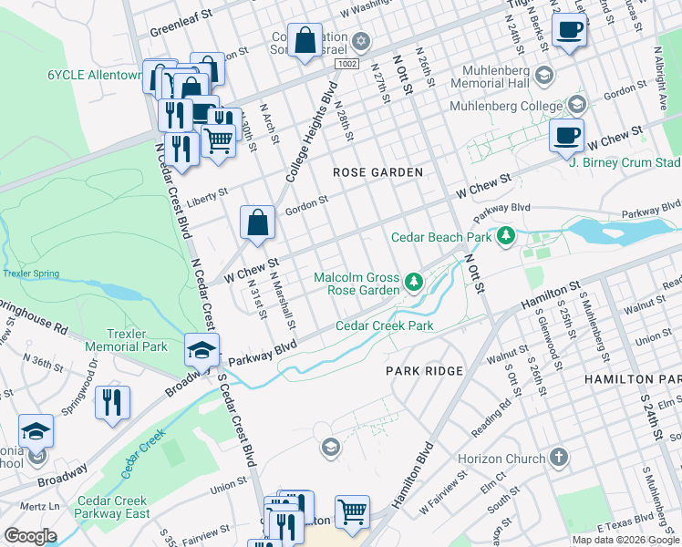 map of restaurants, bars, coffee shops, grocery stores, and more near 221 North 29th Street in Allentown