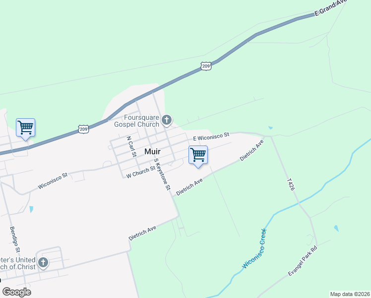 map of restaurants, bars, coffee shops, grocery stores, and more near in Muir