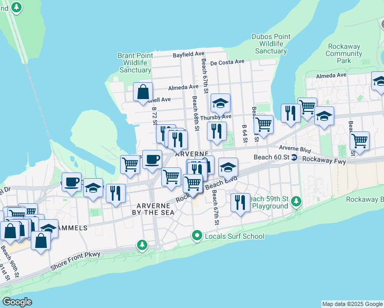 map of restaurants, bars, coffee shops, grocery stores, and more near in Queens