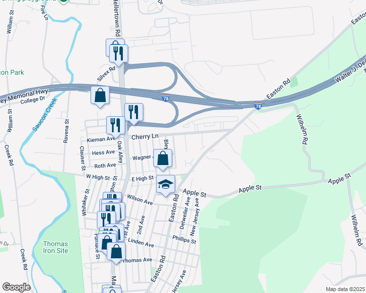 map of restaurants, bars, coffee shops, grocery stores, and more near 1638 Ilona Drive in Hellertown