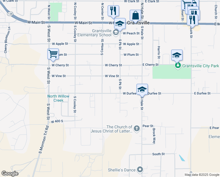 map of restaurants, bars, coffee shops, grocery stores, and more near 144 West Durfee Street in Grantsville