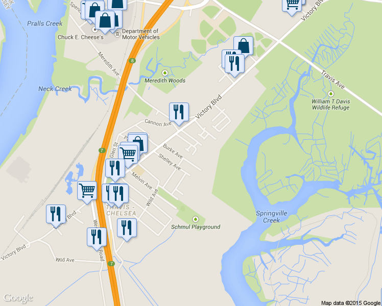 map of restaurants, bars, coffee shops, grocery stores, and more near 98 Church Avenue in Staten Island