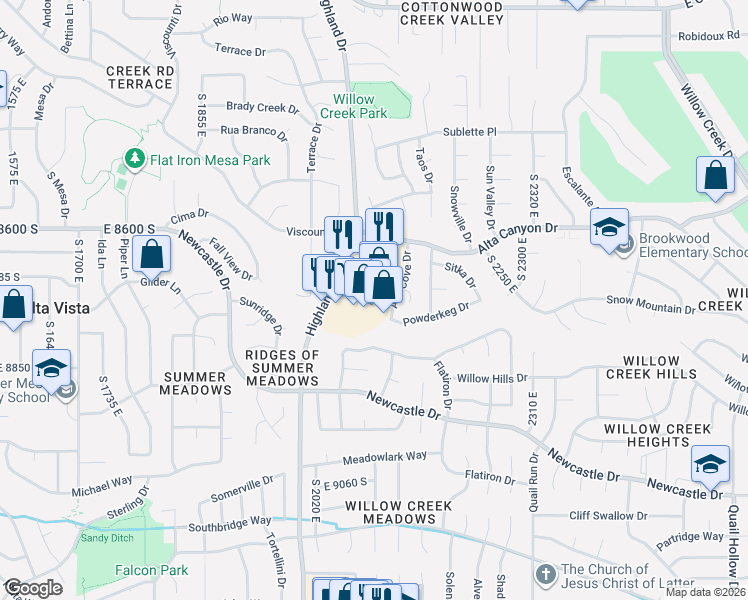 map of restaurants, bars, coffee shops, grocery stores, and more near in Cottonwood Heights