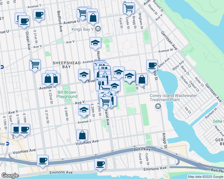 map of restaurants, bars, coffee shops, grocery stores, and more near 2435 Haring Street in Brooklyn