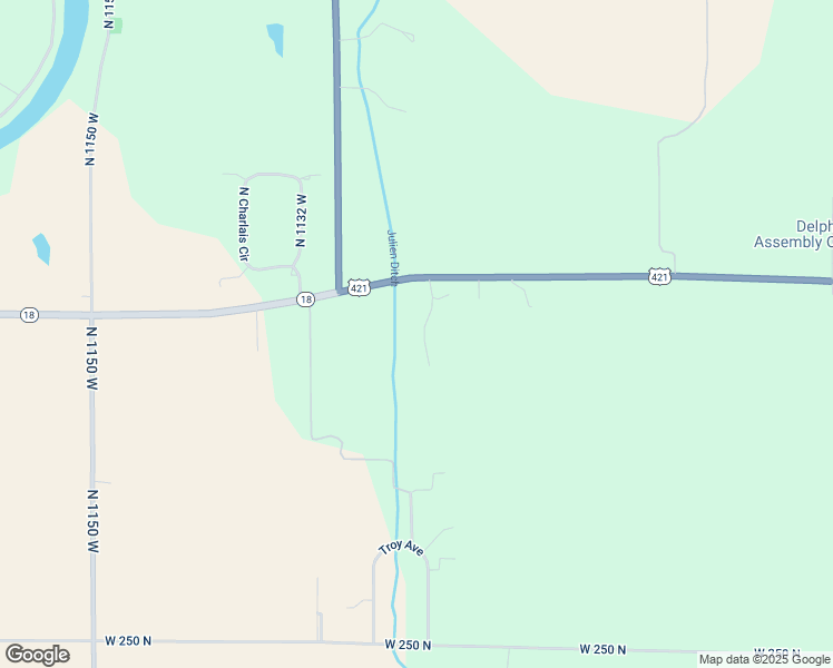 map of restaurants, bars, coffee shops, grocery stores, and more near 10968 U.S. 421 in Delphi