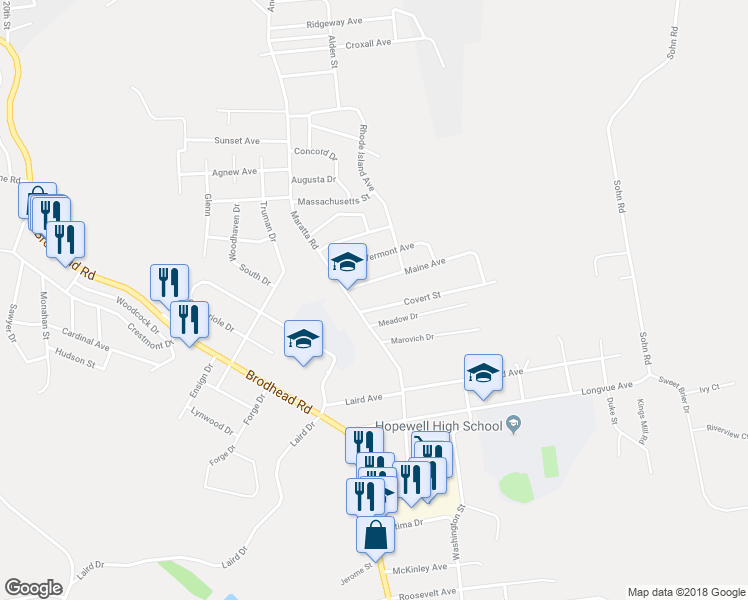 map of restaurants, bars, coffee shops, grocery stores, and more near 1204 Covert Street in Aliquippa