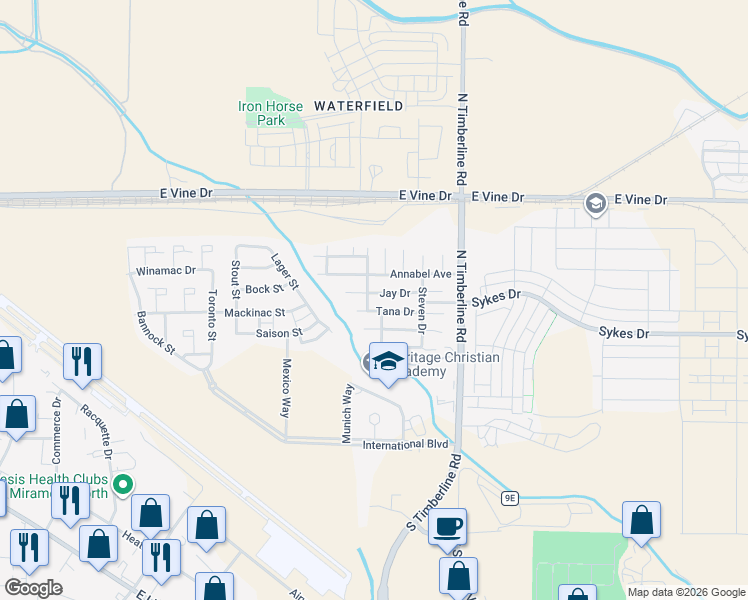 map of restaurants, bars, coffee shops, grocery stores, and more near 401 North Timberline Road in Fort Collins