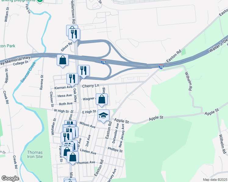 map of restaurants, bars, coffee shops, grocery stores, and more near 1644 Ilona Drive in Hellertown