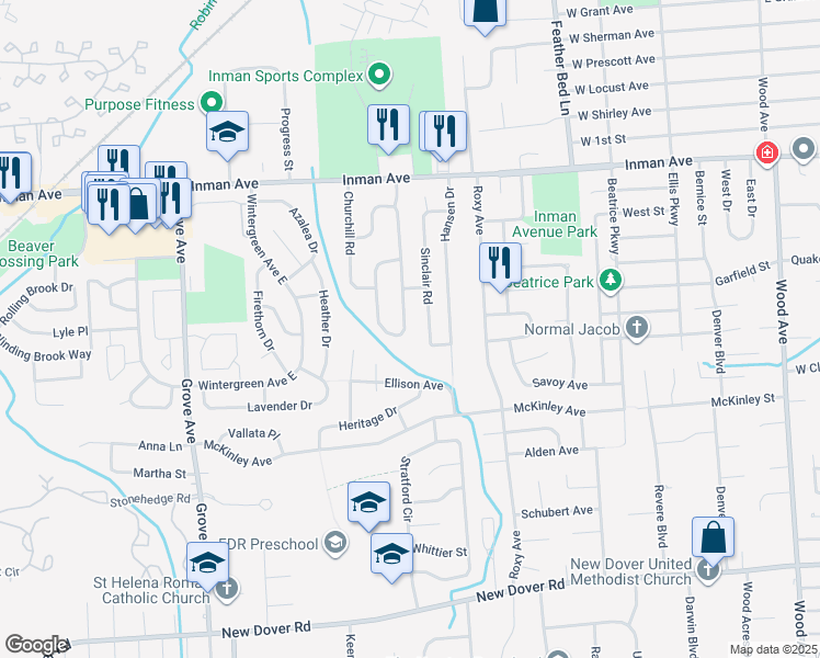 map of restaurants, bars, coffee shops, grocery stores, and more near 36 Netherwood Circle in Edison