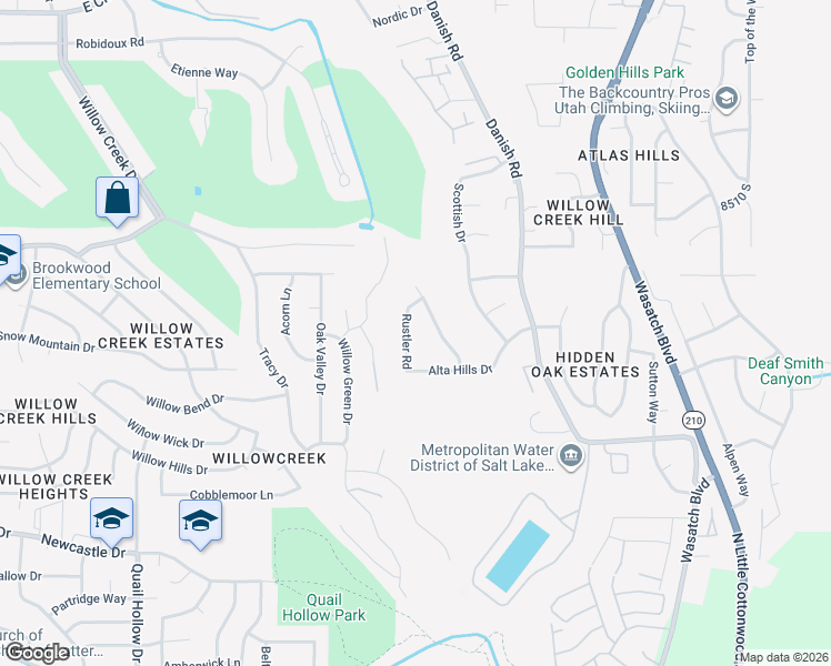 map of restaurants, bars, coffee shops, grocery stores, and more near 8704 Rustler Road in Sandy