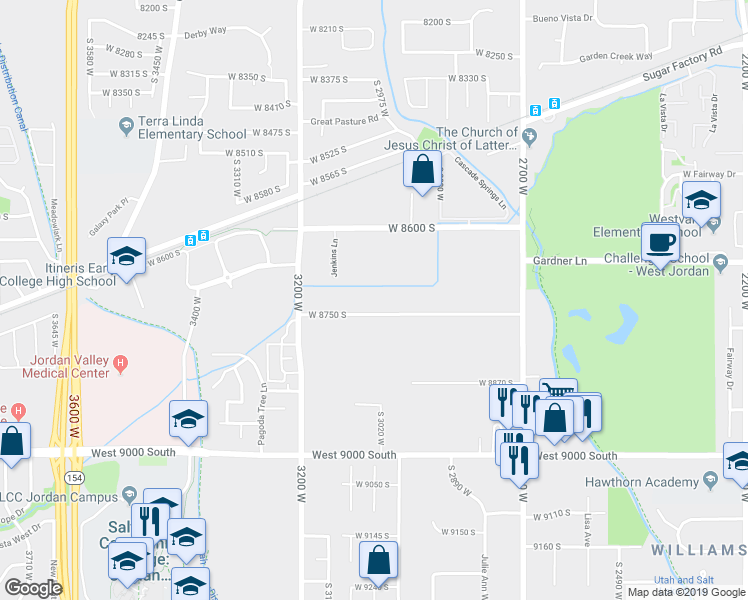 map of restaurants, bars, coffee shops, grocery stores, and more near 3026 West 8750 South in West Jordan