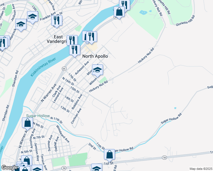 map of restaurants, bars, coffee shops, grocery stores, and more near 1806 Hickory Nut Road in Apollo