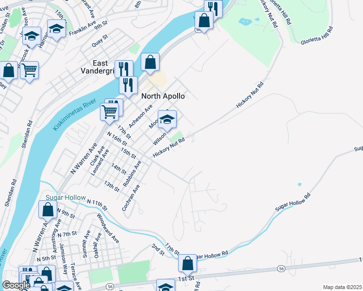 map of restaurants, bars, coffee shops, grocery stores, and more near 1806 Hickory Nut Road in Apollo