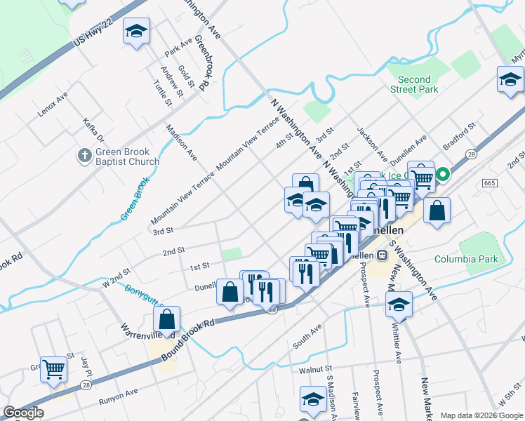 map of restaurants, bars, coffee shops, grocery stores, and more near 440 2nd Street in Dunellen