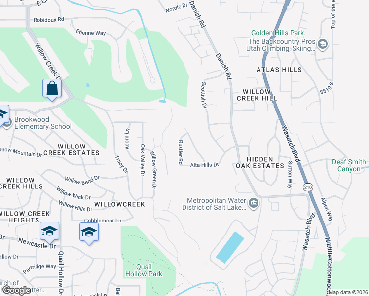 map of restaurants, bars, coffee shops, grocery stores, and more near 8704 Rustler Road in Sandy