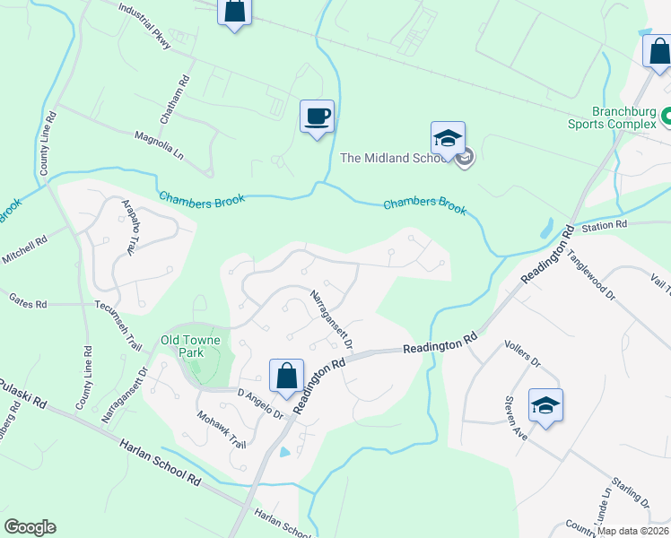 map of restaurants, bars, coffee shops, grocery stores, and more near 65 Choctaw Ridge Road in Somerville