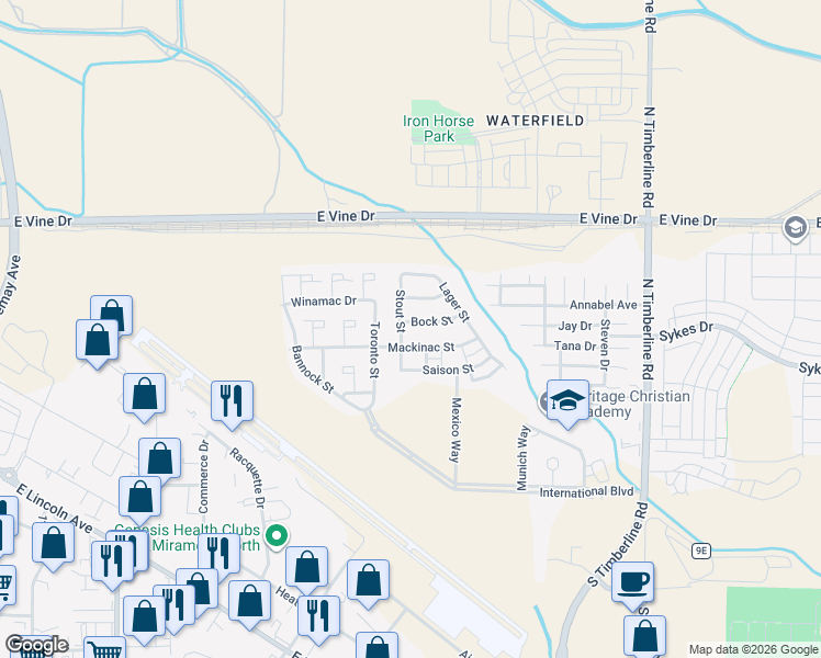 map of restaurants, bars, coffee shops, grocery stores, and more near 2103 Bock Street in Fort Collins