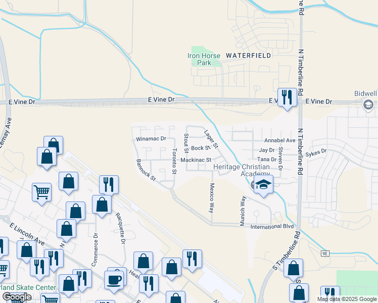 map of restaurants, bars, coffee shops, grocery stores, and more near 2103 Bock Street in Fort Collins
