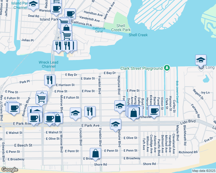 map of restaurants, bars, coffee shops, grocery stores, and more near 532 East Harrison Street in Long Beach
