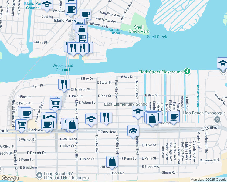 map of restaurants, bars, coffee shops, grocery stores, and more near 474 East Harrison Street in Long Beach