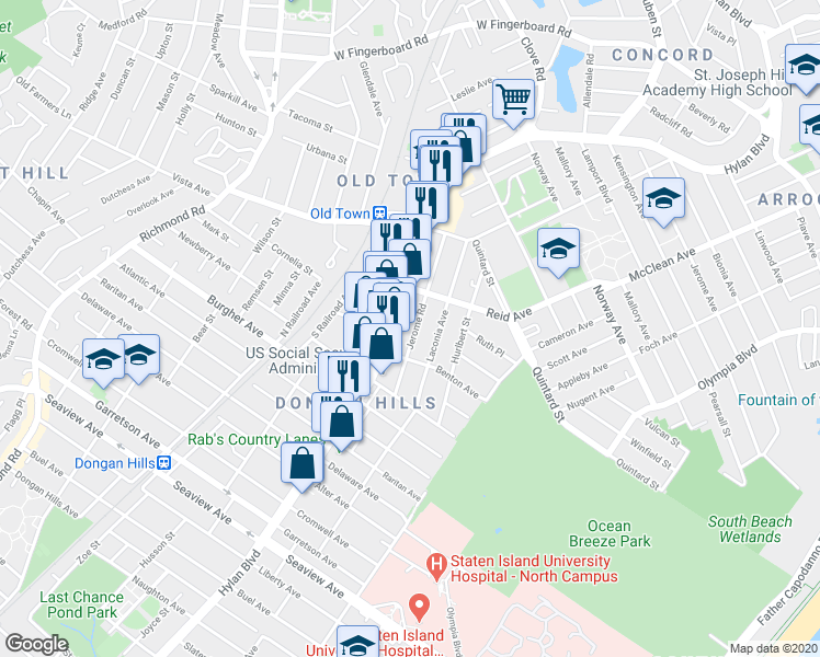 map of restaurants, bars, coffee shops, grocery stores, and more near 109 Jerome Road in Staten Island