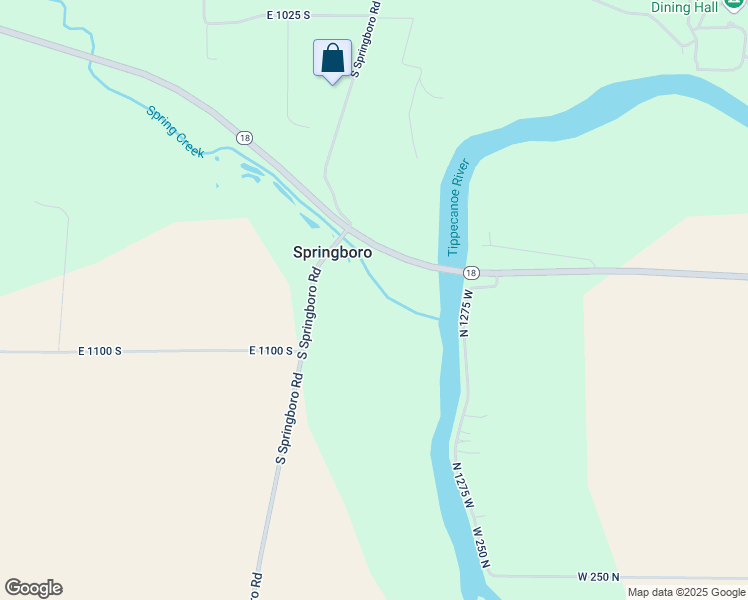 map of restaurants, bars, coffee shops, grocery stores, and more near 4610-4698 Highway 18 in Brookston
