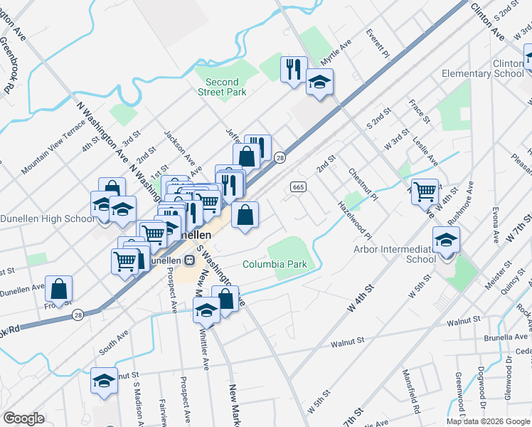 map of restaurants, bars, coffee shops, grocery stores, and more near 723 Station Road in Dunellen