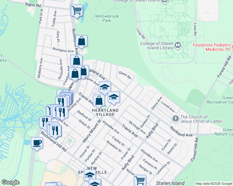 map of restaurants, bars, coffee shops, grocery stores, and more near 16 Merry Mount Street in Staten Island