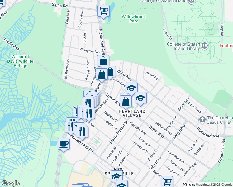 map of restaurants, bars, coffee shops, grocery stores, and more near 21 Gadsen Place in Staten Island