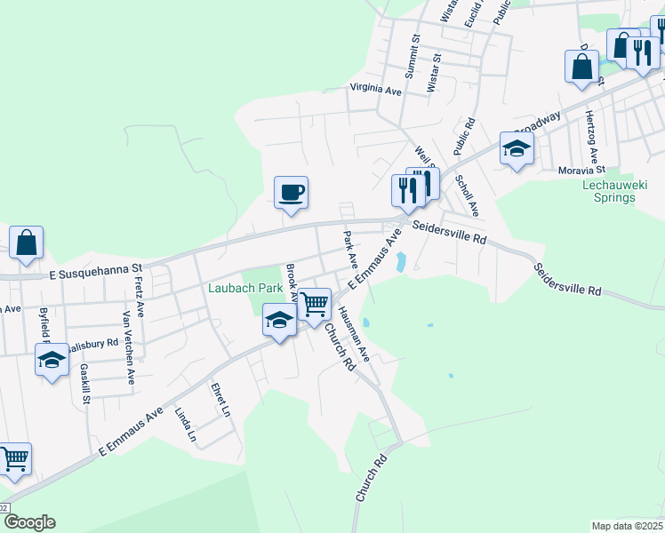 map of restaurants, bars, coffee shops, grocery stores, and more near 1763 New York Avenue in Allentown