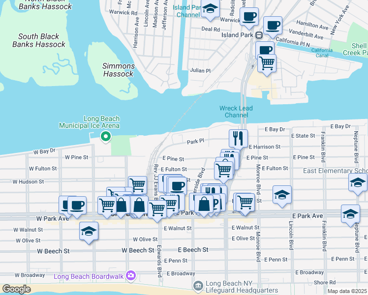 map of restaurants, bars, coffee shops, grocery stores, and more near 790 Park Place in Long Beach